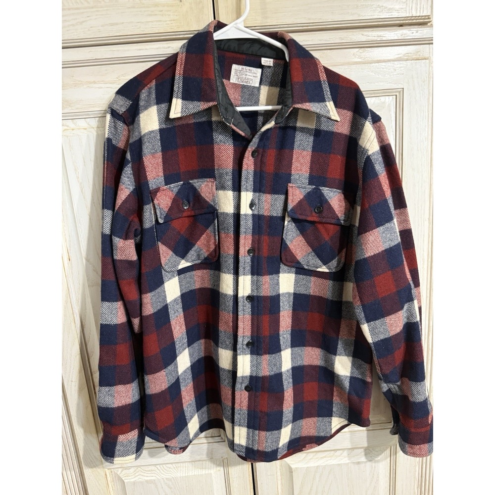 Sears Kings Road Button Up Shirt Long Sleeve Heavy Plaid Flannel Red 24" PTP